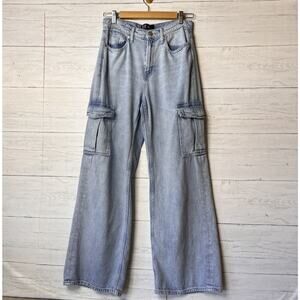 GAP Jeans Womens SZ 6/28 R Blue High Rise Wide Leg Cargo Light Wash 100% Cotton